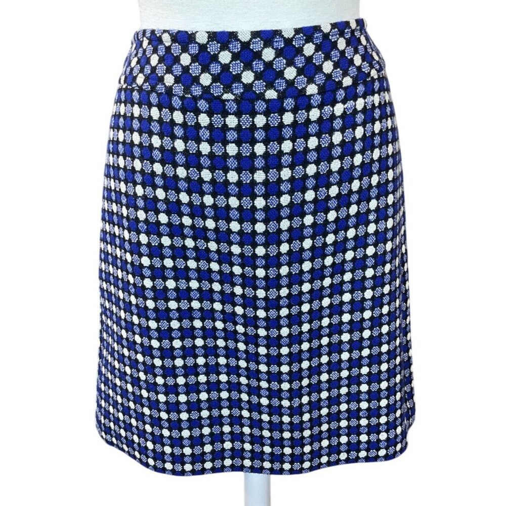 Talbots Wool Blend Blue Polka Dot Tweed A-Line Lined Skirt Back Zip Sz 8